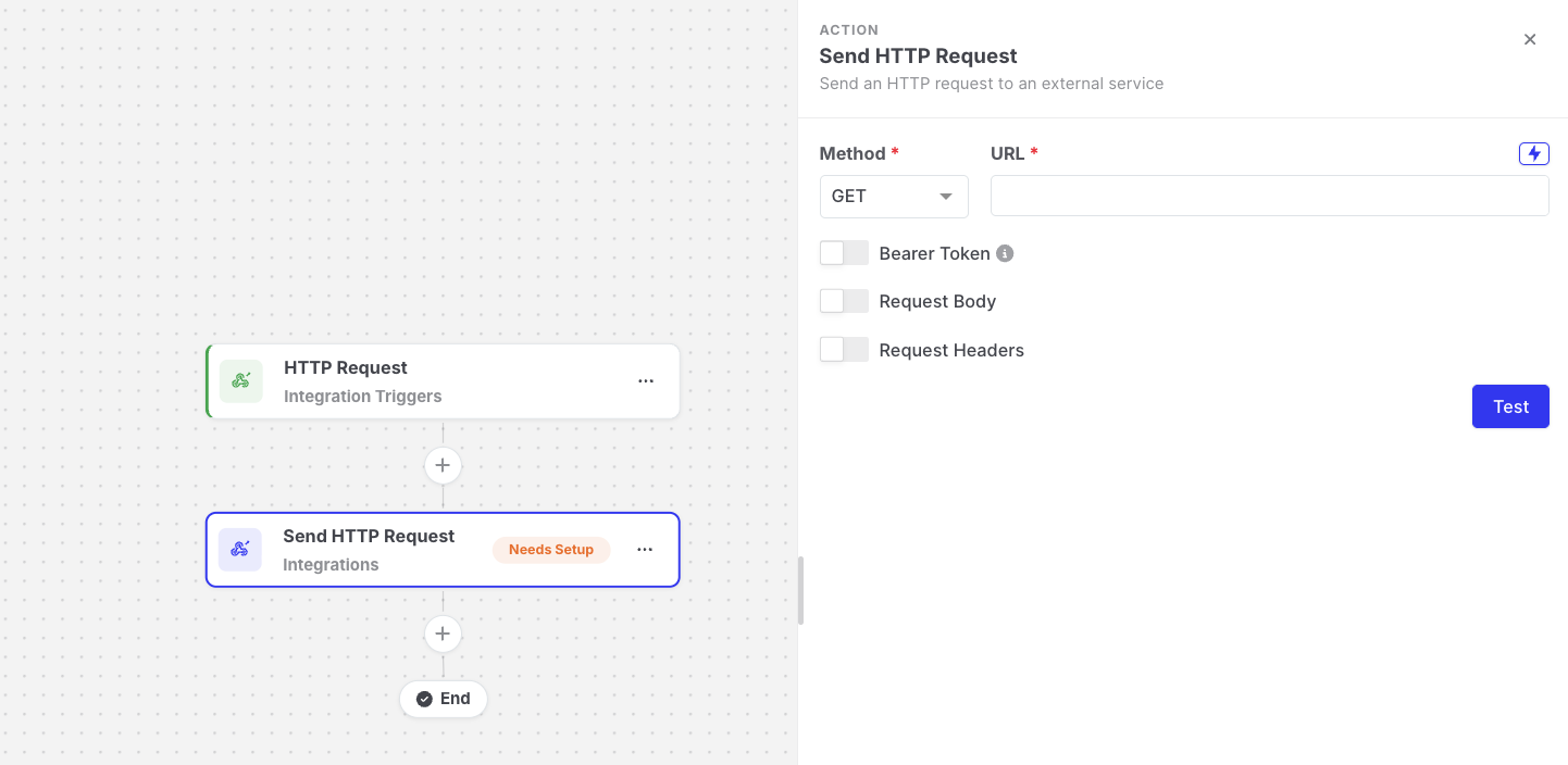 Send HTTP Request: Action settings